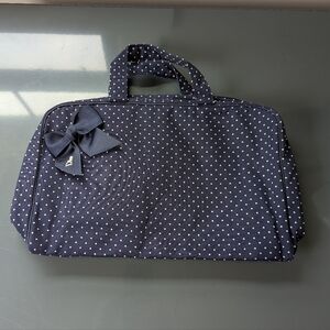 Vintage Christian Dior Travel Makeup Toiletry‎ Bag Navy Polka Dot Bow